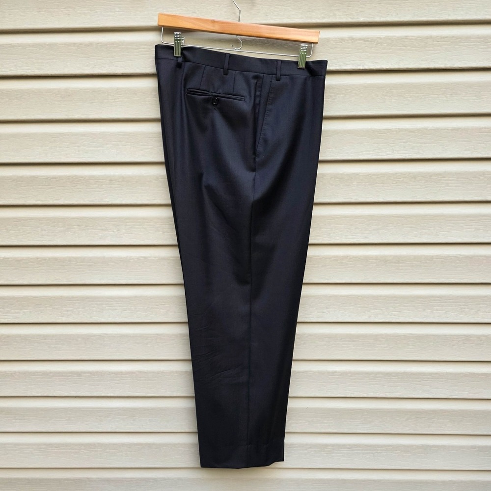 Canali Dress Pants Mens 38x28 Black Wool Tailored Italy Luxury Flat Front